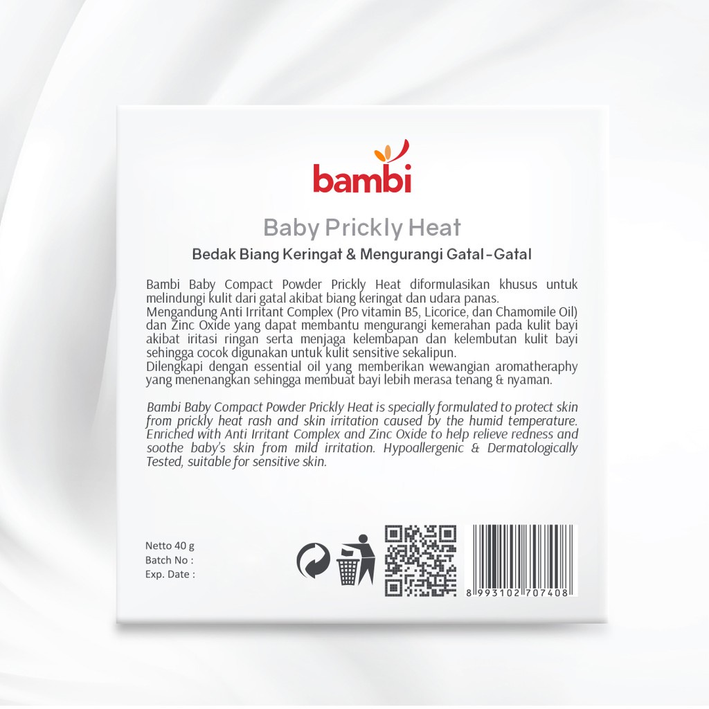 Bambi Baby Powder Compact Prickly Heat / Bedak Biang Keringat Bayi 0m+ - 40gr