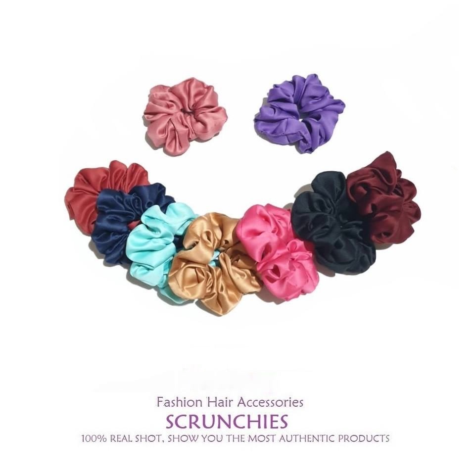 Scrunchie Velvet Silk Ikat Rambut Warna Doff Kunciran Cepol Matte Bahan Satin Velvet