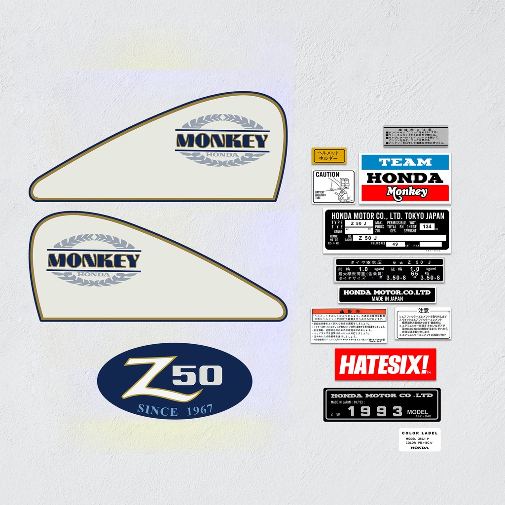 Sticker Decal Honda Monkey Z50 Tahun1993 Hatesix