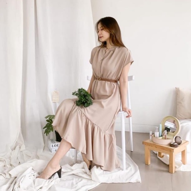 FREE BELT LYDIA DRESS/DRESS WANITA/DRESS CASUAL/KOREAN DRESS