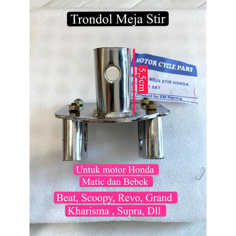 Trondol Dudukan Stang Meja Stir Tapak Honda Beat  VARIO MIO Scoopy Revo Supra Grand Kharisma Dll Warna Chrome