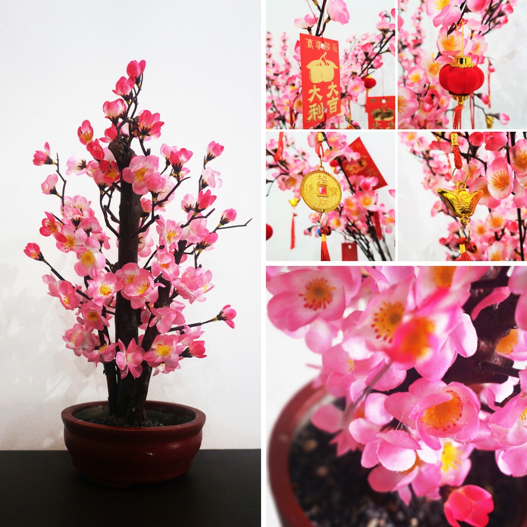 Pohon Bonsai Bunga Sakura Imlek Plastik Artificial / Pohon Angpao Bunga SAKURA Hiasan Imlek Sincia