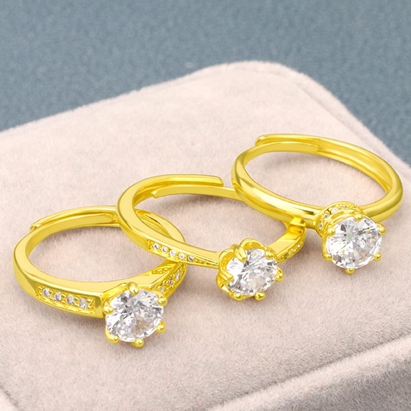 Cincin Lapis Emas Asli Kadar 375 Hias Berlian Adjustable Gaya Korea Untuk Wanita