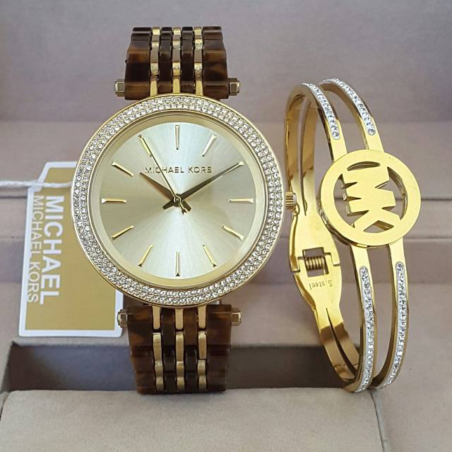 Jam Tangan Wanita Merk MK 4327 ORI BM Rantai Acrillic Plus GELANG