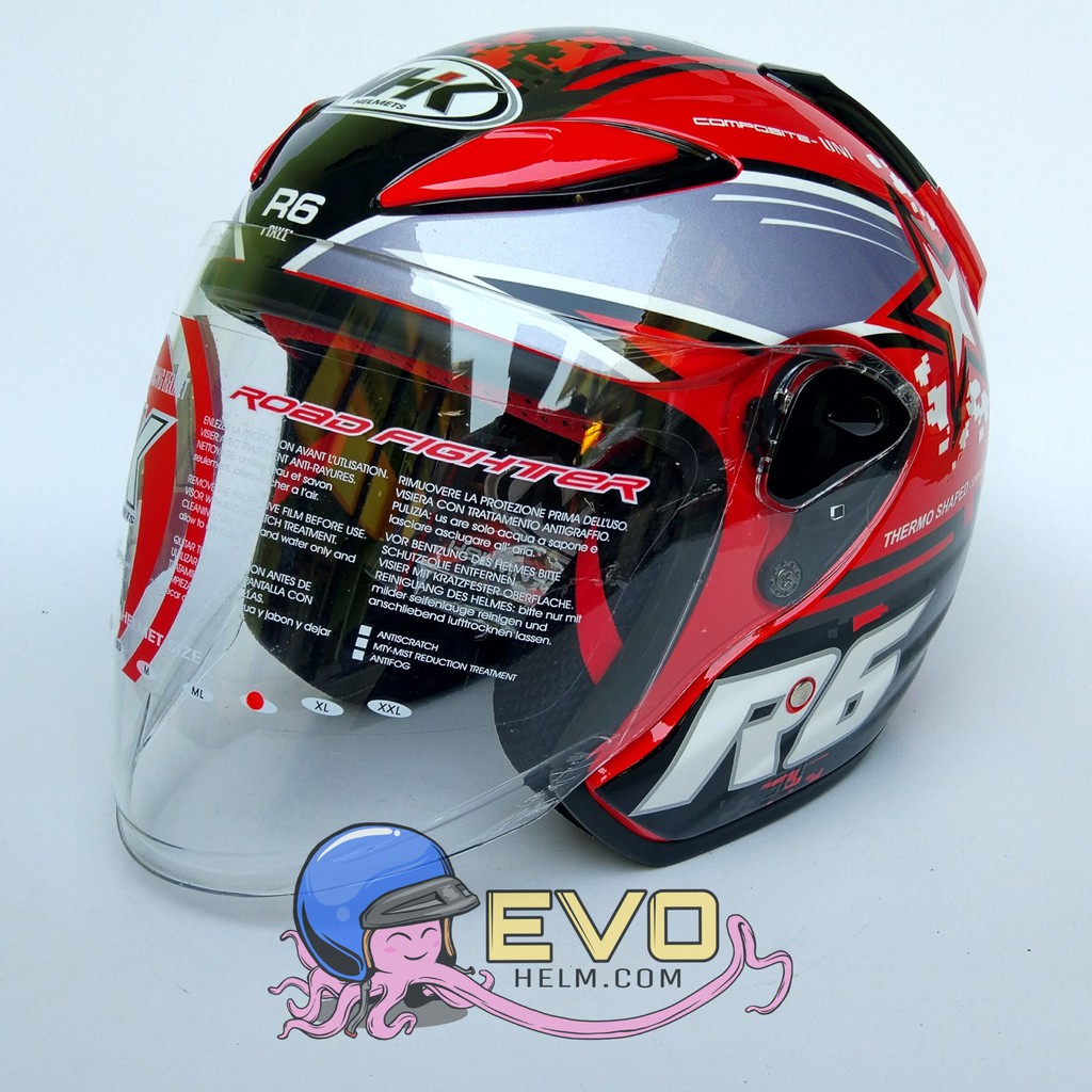 NHK R6 PIXEL GRAPHIC Half Face - Single Visor RED - SILVER