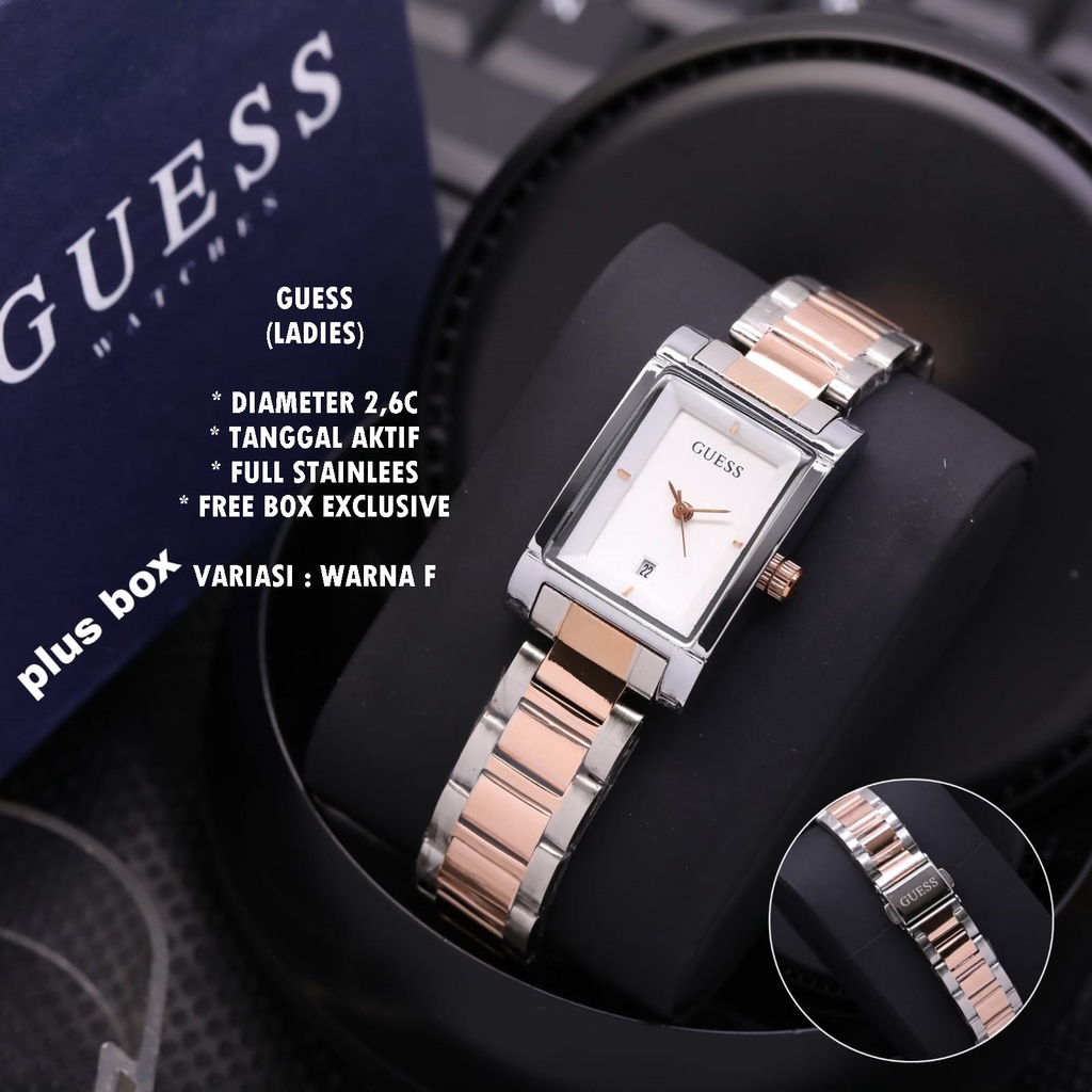 (BISA COD) JAM TANGAN WANITA GUESS RANTAI BODY SEGI TANGGAL AKTIF