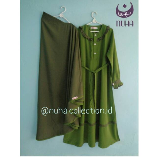 Gamis Wolfis Zaida Warna Hijau Olive Kombinasi Hijau Army Shopee Indonesia