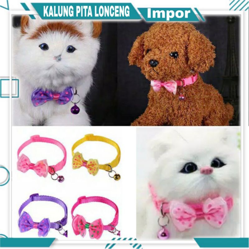 Kalung Hewan Kucing/Anjing Bahan Nylon dengan Bel+pita impor