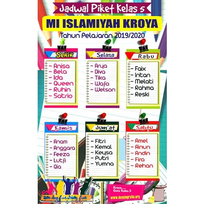 

CETAK Jadwal Pelajaran/Piket Untuk SD/MI + NAMA SISWA (Baca Deskripsi)