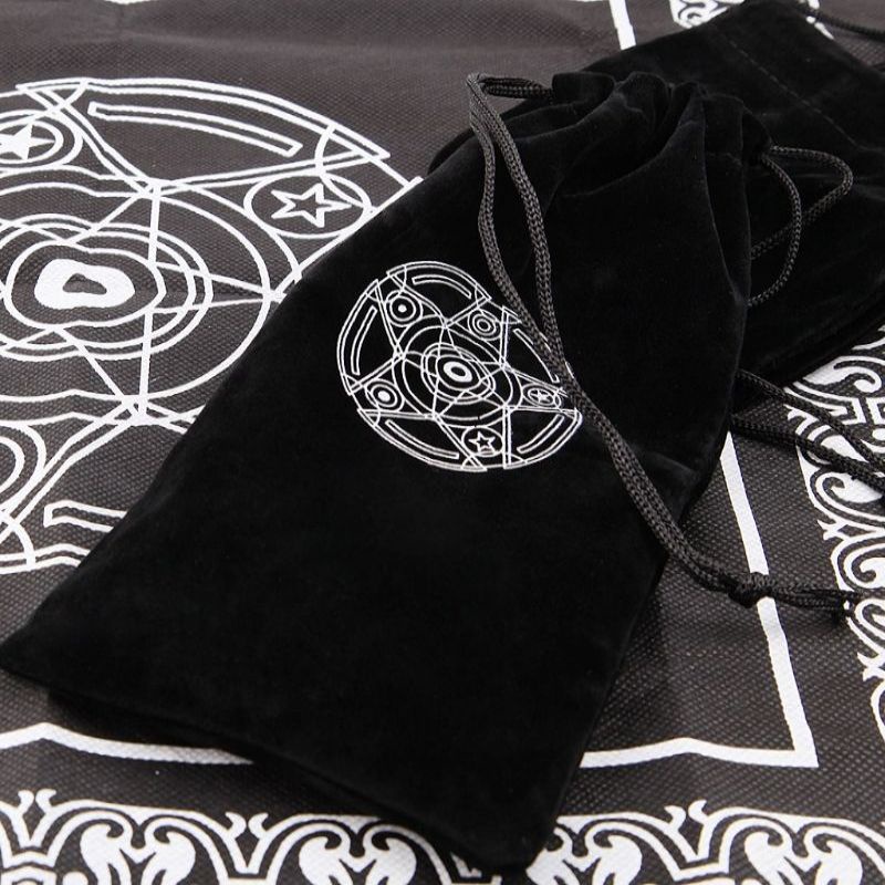 Pouch Kartu Tarot Beludru Motif / Kantong Kartu Tarot Hitam Logo Magic Circle (18*12cm)