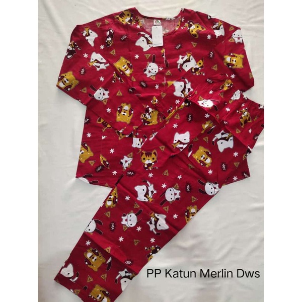BAJU TIDUR PP MERLIN KATUN MERAH DEWASA