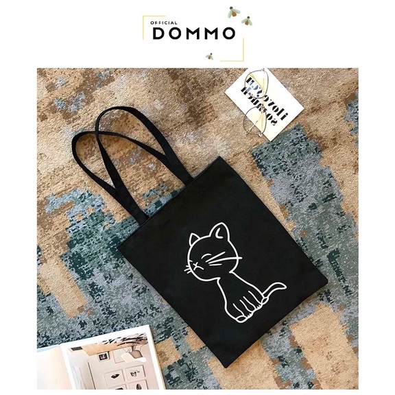 [LOKAL] DOMMO - D1046 PUSHY Dari Jakarta - BISA COD - TOTEBAG KUCING TOTE BAG CAT MORYMONY