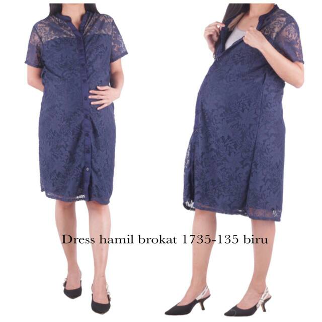 Baju hamil Dres hamil brokat 1735 biru