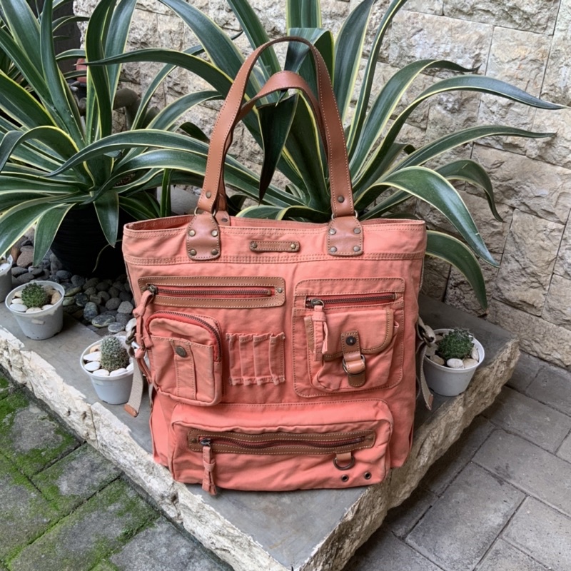 THURSDAY ISLAND CANVAS MIX LEATHER TOTE BAG