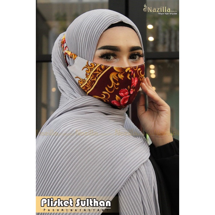 ORI NAZILLA - Jilbab Hijab Pashmina plisket motif sultan free masker