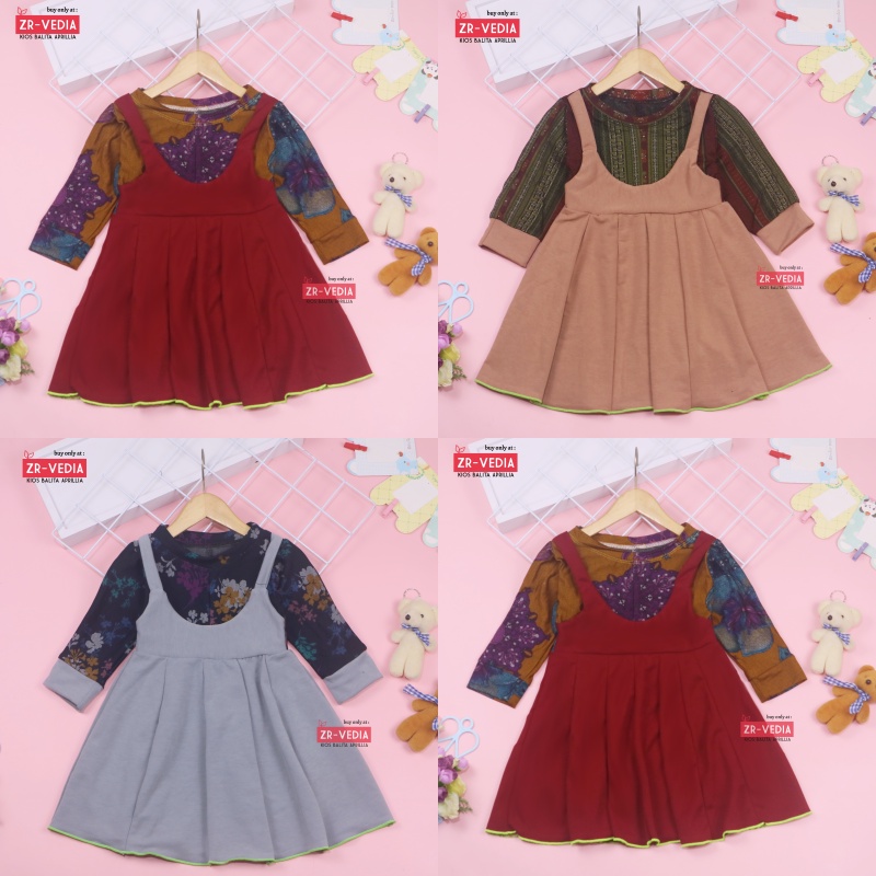 Dress Kiki uk 1-4 Tahun / Dres Anak Perempuan Baju Overall Murah Gaun Pesta Lengan Panjang Adem