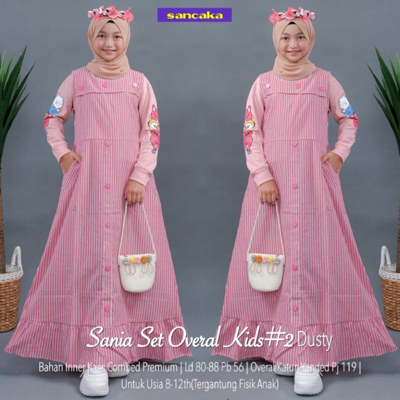 BAJU OVERALL SETELAN BAJU DAN OVERALL DRESS SETELAN ANAK PEREMPUAN KEKINIAN UMUR 8-12 TAHUN SANIA OV