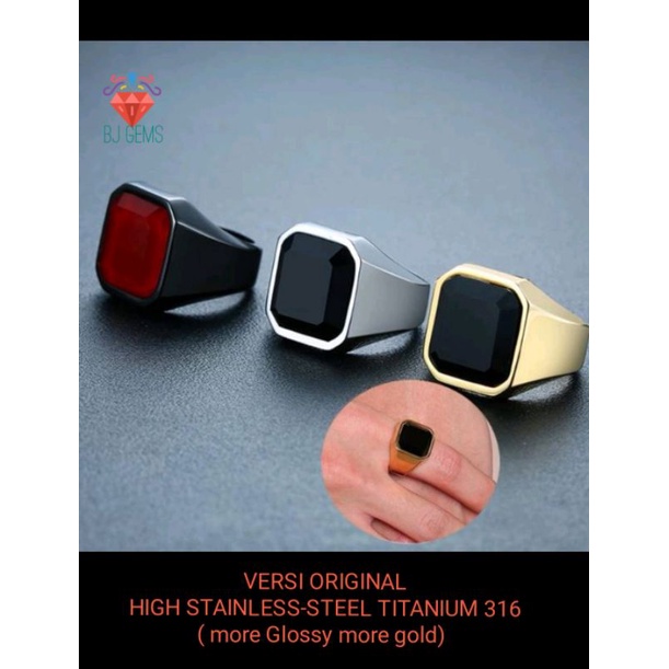 Cincin Titanium Natural Onyx textite, Red Agate Titanium No 1 Original