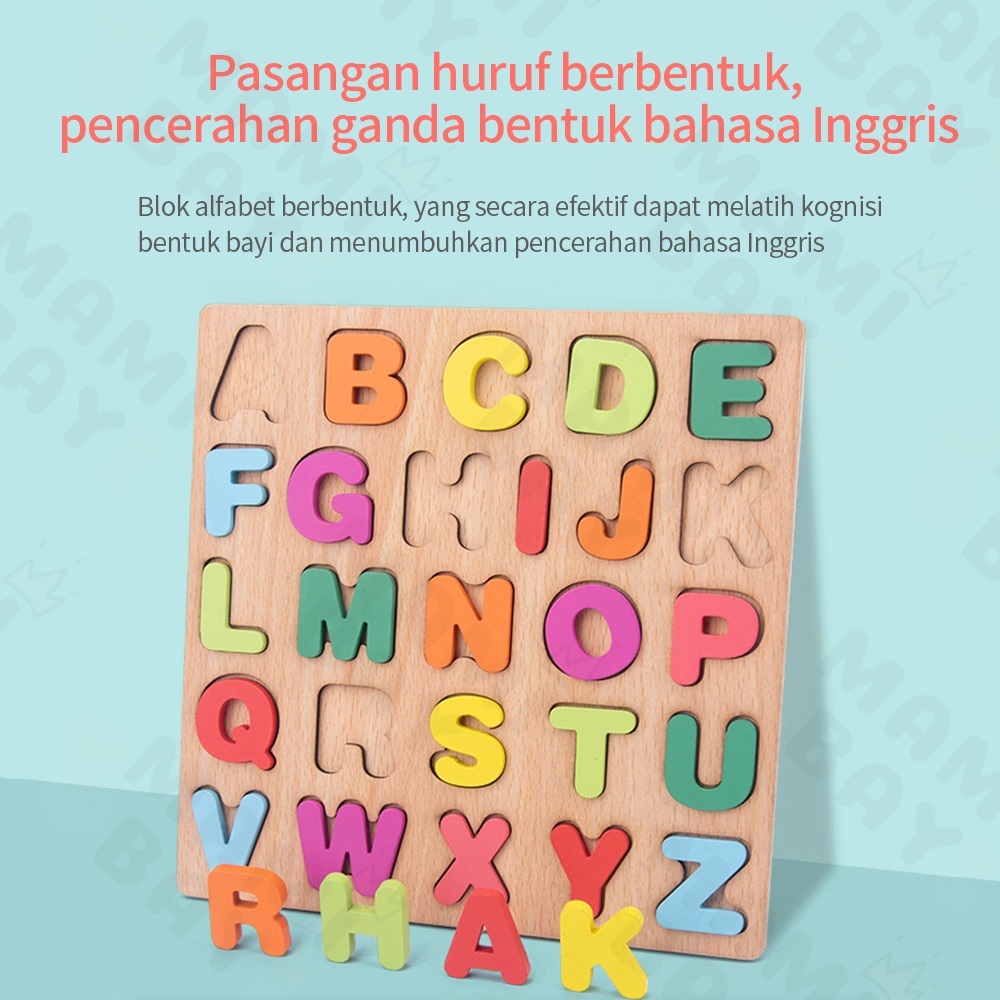 Mamibayi Puzzle anak mainan edukasi anak jigsaw huruf angka bentuk