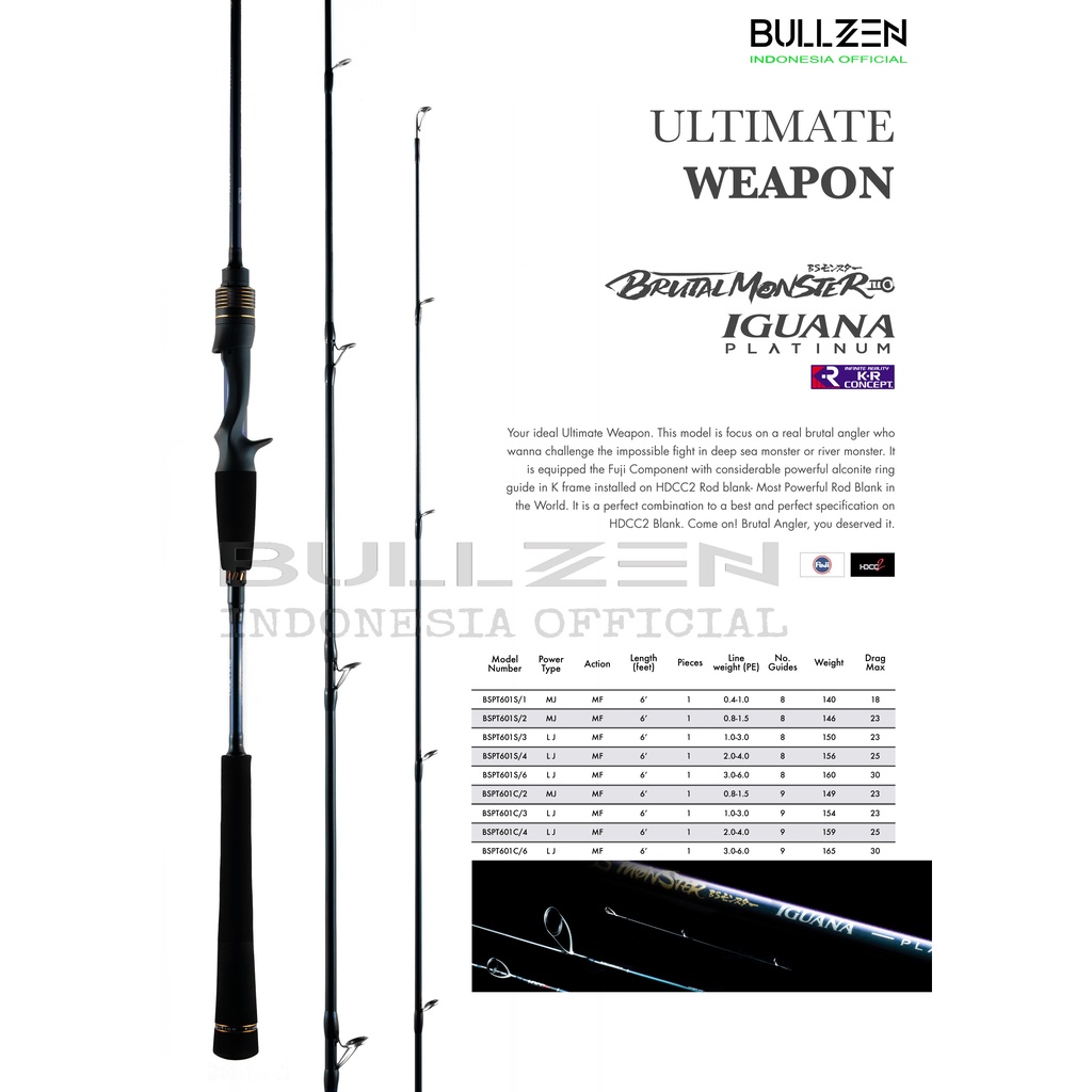 Rod BULLZEN BS Monster Iguana Platinum Solid Carbon HDCC2 OH 182 cm. One Section