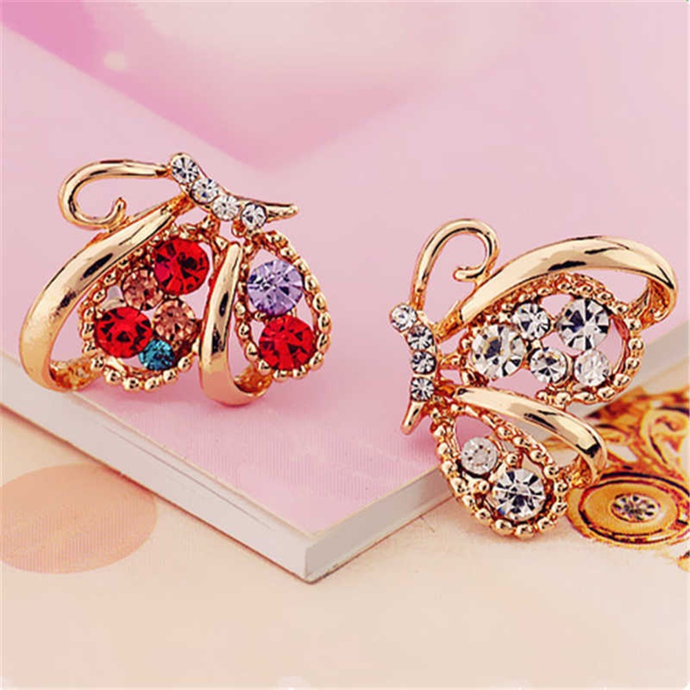 Hu Hu Hu Hu Hu Alat Bantu Pasang Kacamata♡ Anting Stud Bentuk Kupu-Kupu Aksen Berlian Imitasi Untuk Wanita