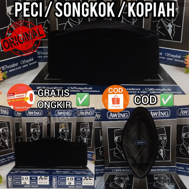 Songkok Susun Awing AC Exclusive HITAM Tinggi 8cm dan 9cm Original Produk Kopyah Awing Peci Awing Ke