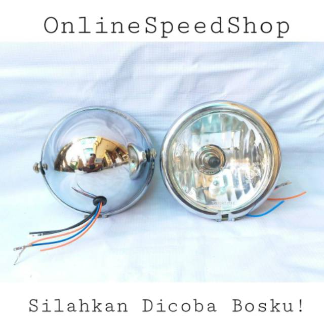 Reflektor lampu depan headlamp jute crome kaca bening / hitam kaca bening