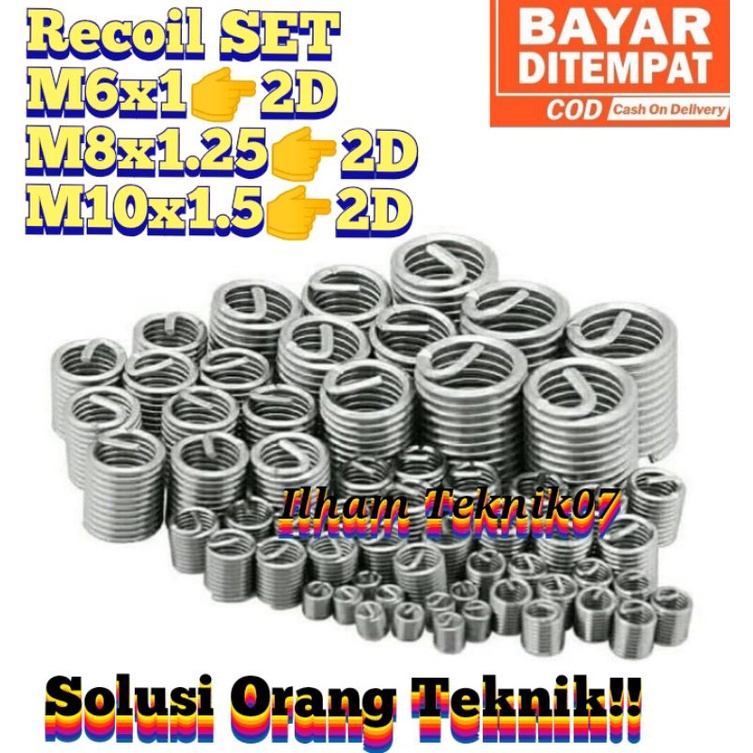 RECOIL.HELICOIL.VERBOS ISI RECOIL KEPALA BAUT 10 12 14 PENGGANTI DRAT RUSAK RECOIL BARU REKOIL DRAT 