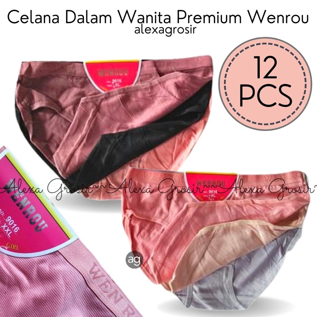 GROSIR 12 PCS Celana Dalam Wanita WENROU SALUR Import / CD Wanita import - SIZE L XL