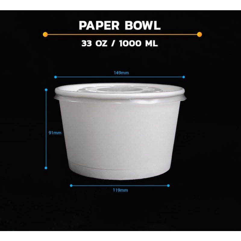 

Paper Bowl 1000ml Polos + TUTUP isi 25 pcs / Mangkok Kertas 33oz Murah