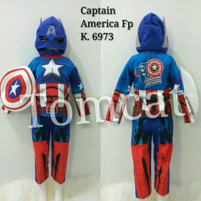 Kostum Superhero Anak Captain America Full Print Baju Topeng Tameng Baju Setelan