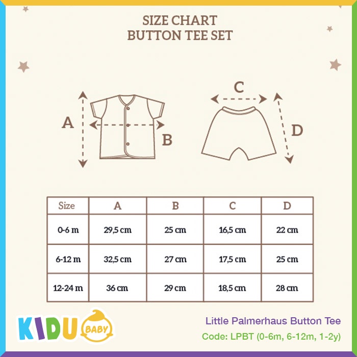 Little Palmerhaus Button Tee Short Baju Bayi Baju Anak Lengan Pendek Celana Pendek Kidu Baby