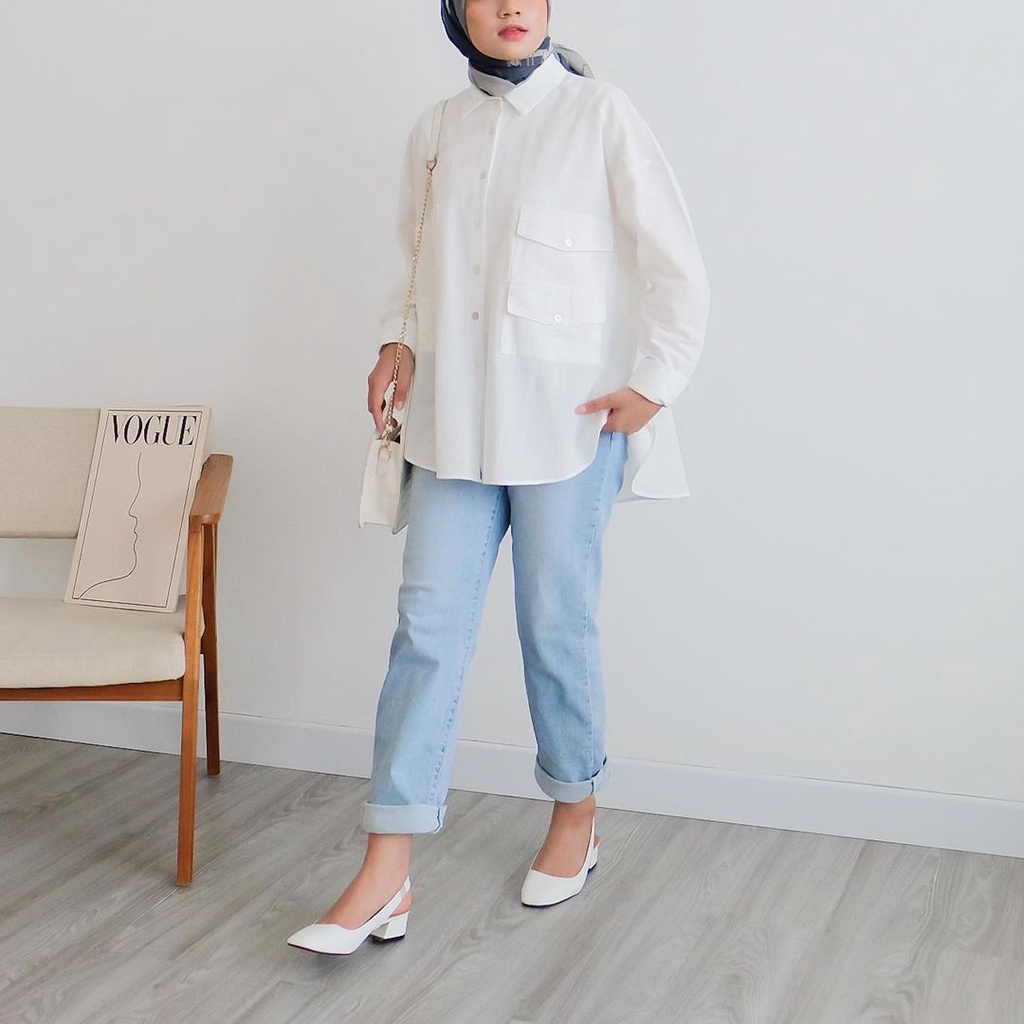 Luca Shirt Kemeja Basic Wanita Oversize Katun Linen Atasan Blouse Polos Lengan Panjang