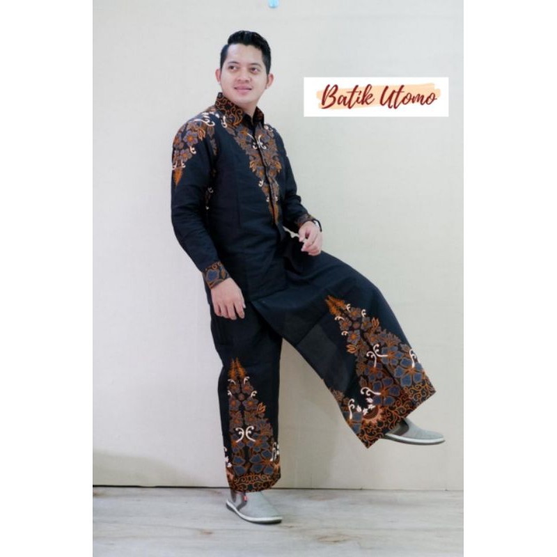 Baju Batik setelan Celana Sarung gunungan hitam