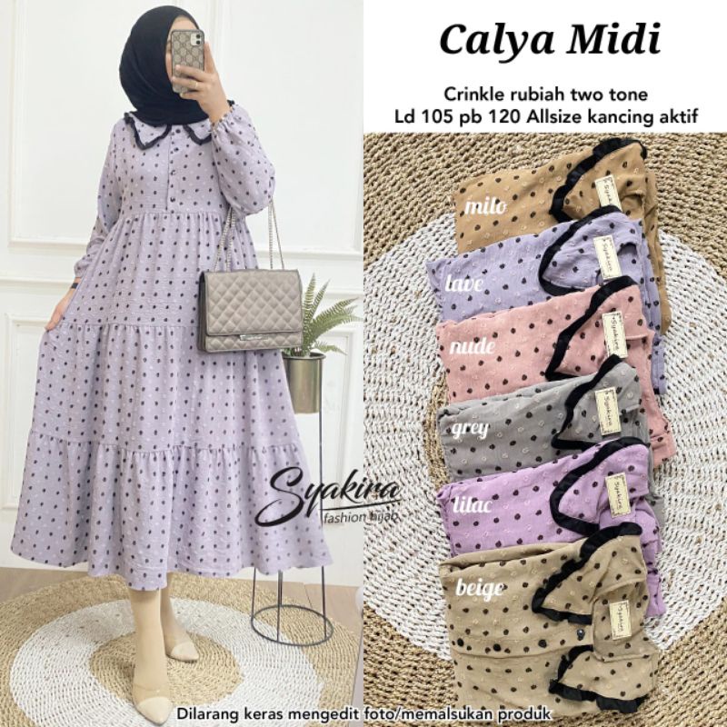 dress midi calya midi crincle rubiah two tone