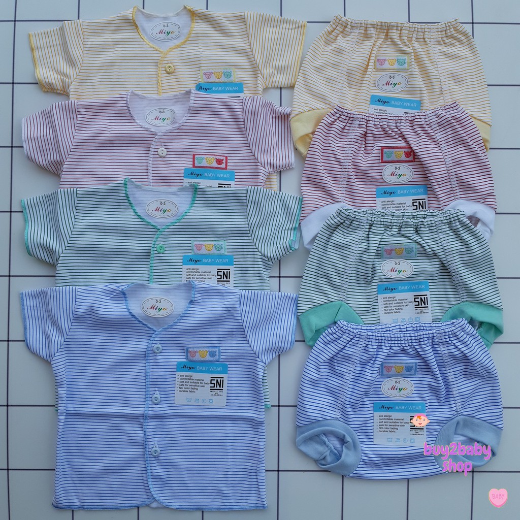 Baju bayi Set piyama pendek celana Pop Motif Salur MIYO Moms Gift 0-3 bulan 1 PCS