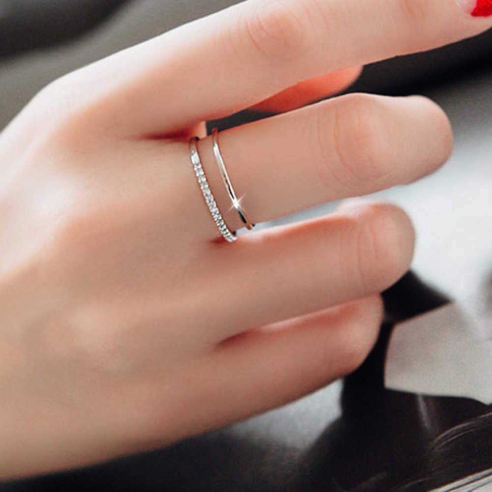 Hu Hu Hu Hu Hu Alat Bantu Pasang Kacamata♡ Cincin Wanita Model Terbuka Dua Lapis Aksen Berlian Imitasi Untuk Pernikahan