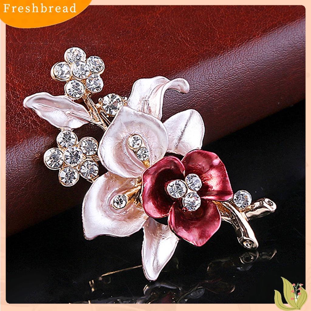 [ TERLARIS]Brooch Pin Flower Shape Chic Decoration Alloy Rhinestone Inlaid Flower Brooch Pin for Wedding