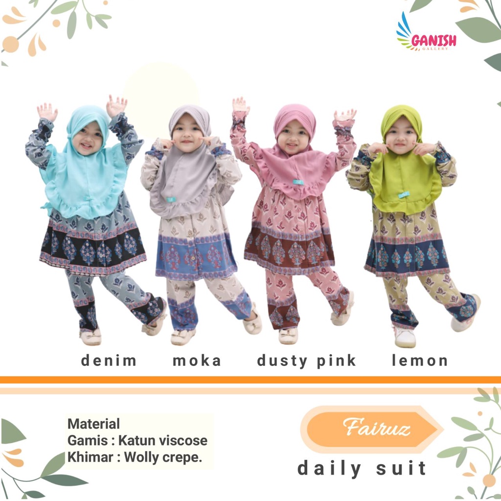 One Set Anak Perempuan Pajamas Setelan Muslim Set Hijab  Usia 2 3 4 5 6 7 Tahun Katun Rayon Adem