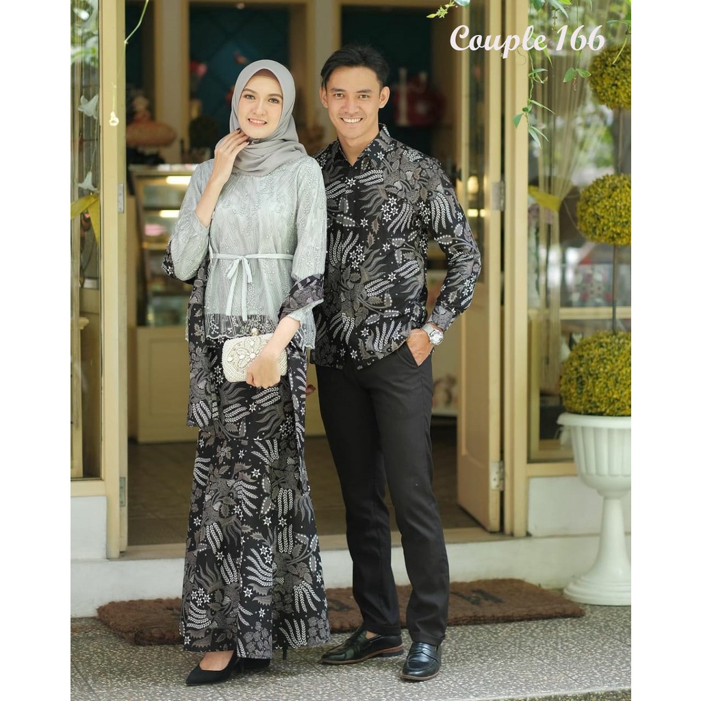 LUMBUNG BATIK | Batik Couple Bruklat Tille Azura Mini Blouse Silver free Selendang-Grey / Silver