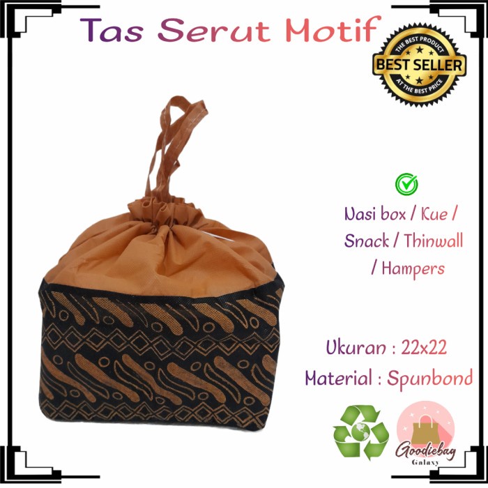 

NEW Tas Hajatan murah/ tas syukuran/ 22x22/ box nasi/ tas serut batik - Serong Coklat