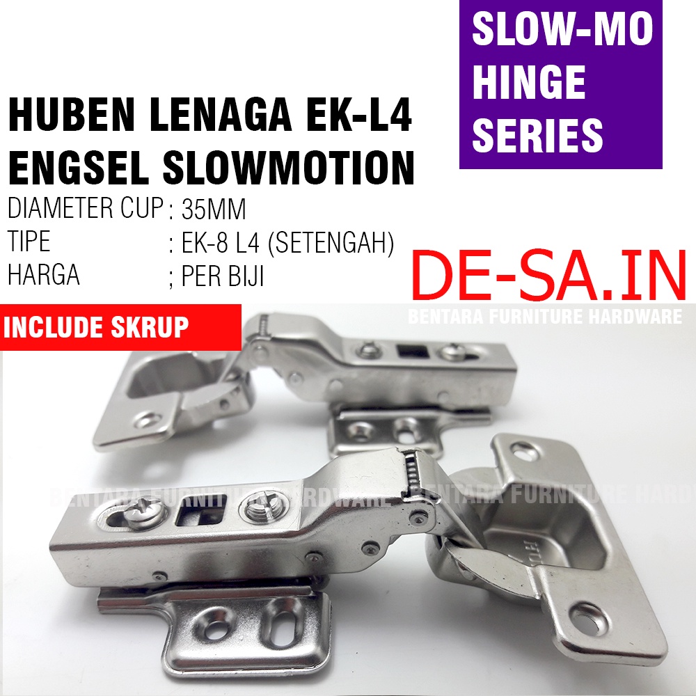 Huben Lenaga EK-L4 Series 35M Engsel Sendok Slow Motion Soft Closed Hidrolik Ekonomis EK-0 EK-8 EK-16 LURUS SETENGAH FULL BUNGKUK INSET HALF FULL OVERLAY