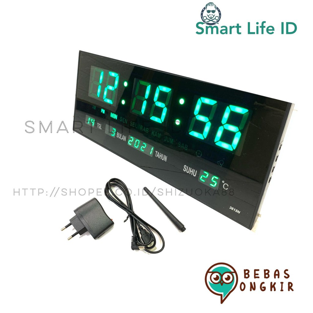 Jam Dinding LED Digital Alarm Clock Jam Meja Dekorasi Hiasan Dinding Rumah XY 3615 Hijau