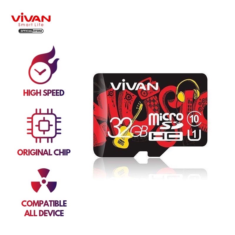 Vivan V32U10 32G Class 10 Micro SD TF Card Black + Red Garansi 1 Tahun