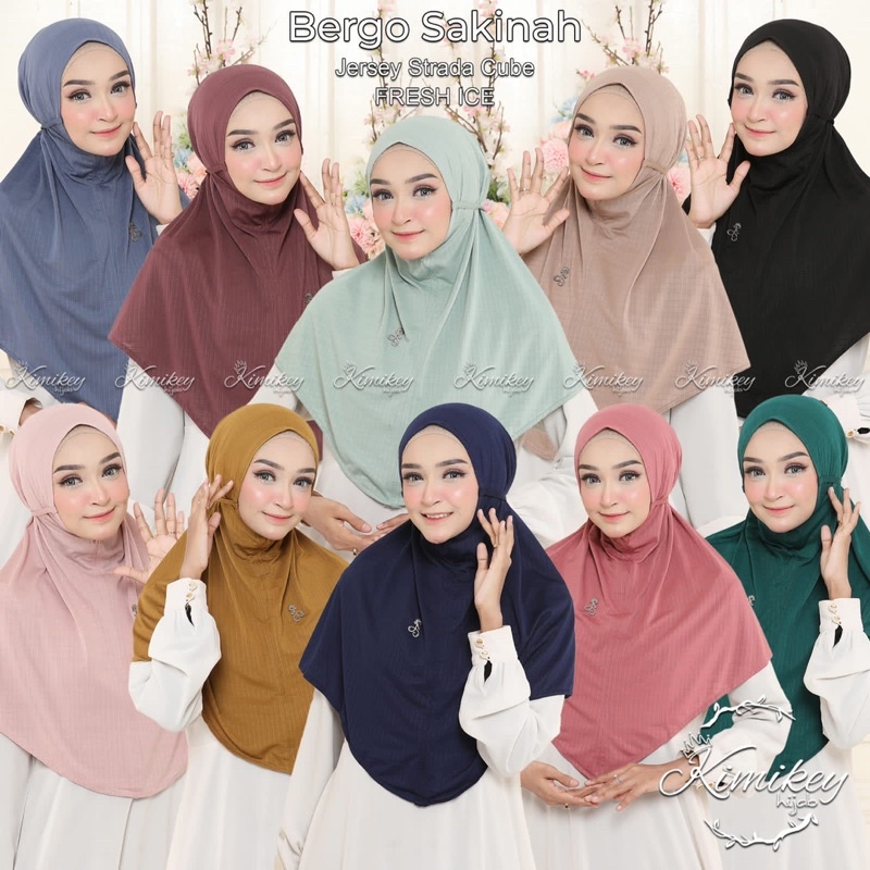 Bergo SAKINAH Kimikey Hijab Jilbab Tali Kerudung Instan Jersey Strada Cube Dry Fit Motif Liris Polos