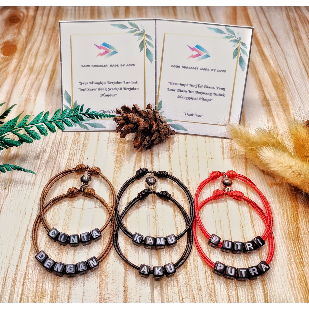 Gelang Couple Magnet Nama Dadu Hitam | Gelang Magnet Couple Nama | Gelang Nama Huruf Dadu | Couple B