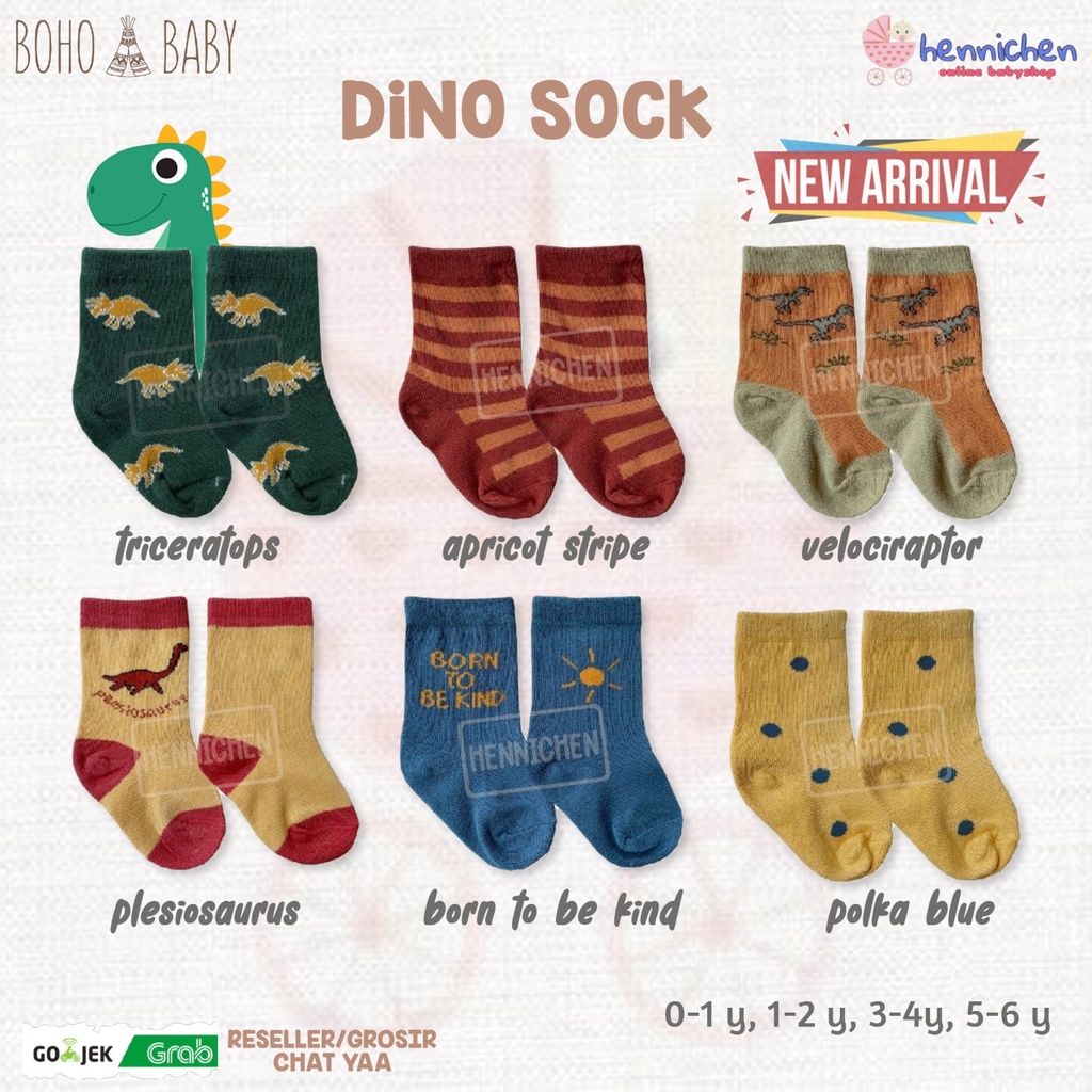 KAOS KAKI BOHOPANNA BASIC DINO SOCKS OVERTEE BASIC SOCK KAOS KAKI ANAK BAYI BASIC BOHO BABY PRINTING MOTIF DINO 0 - 6 TAHUN