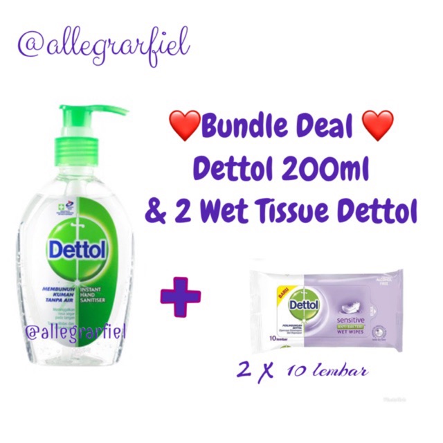 Jual Bundle Dettol Hand Sanitizer 200ml Dan 2 Tissue Basah Dettol