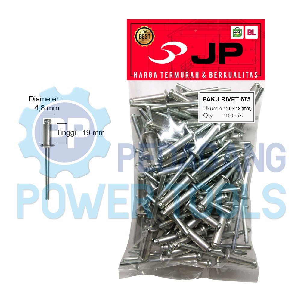 PAKU RIVET 4.8 X 19 MM 675 BLIND RIPET RIFET TEMBAK ALUMINIUM 100 PCS