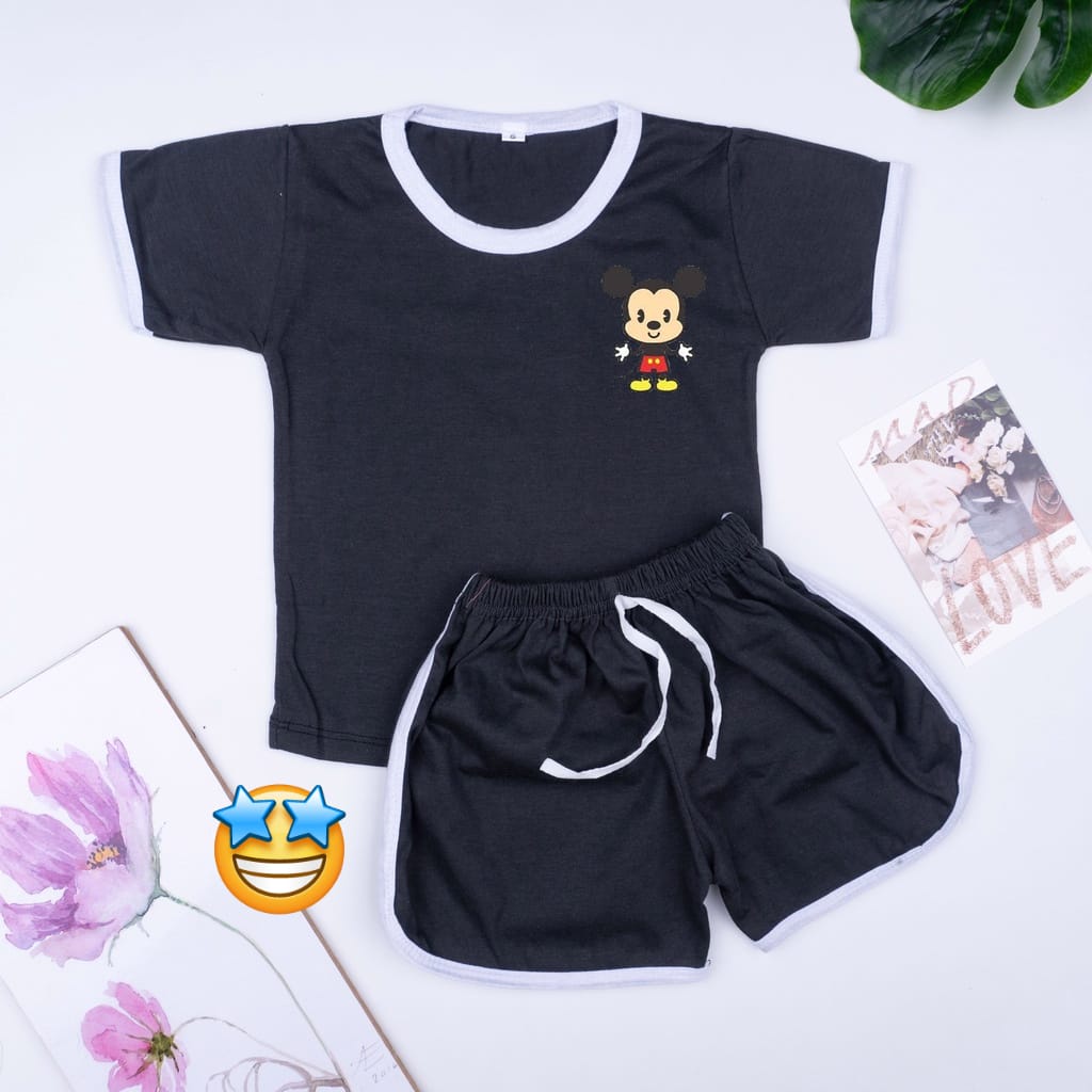 SETELAN PLAYSET CUPA CUP BAJU ANAK KARAKTER DIVA SET ANAK BALITA UNISEX SUPER MURAH-MICKEY HITAM